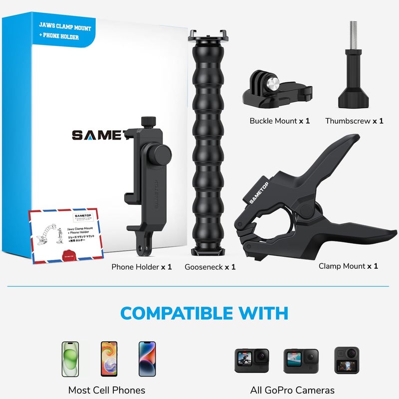 Sametop Gooseneck Phone Holder Clamp Clip Mount Cell Phone Stand for Desk Pole Table Compatible with iPhone 16 15 14 Pro Max Plus 13 12 11 SE XS XR X 8 7 6 Samsung GoPro and Other 4-7'' Devices - Image 4